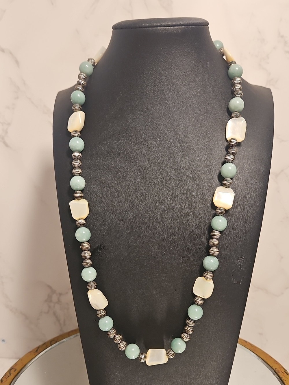 Handmade Gemstone And Silvertone Bead Necklace.